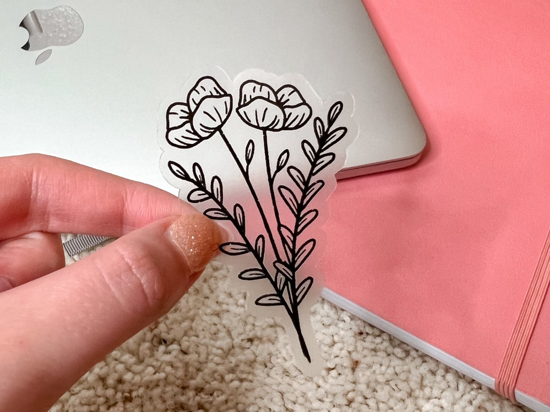 Flower Line Sticker Flower Line Drawing Clear Waterproof Sticker, Best Friend Birthday Gift ...