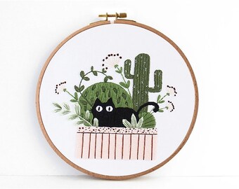 Cat Embroidery Kit, Animals Pattern Theme, Floral Embroidery Full Kit, Cross Stitch For Beginner