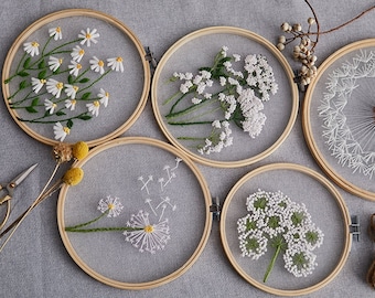 Plant diy embroidery Kit,Floral Hand Embroidery Full Kit,Transparent Botanical Herb Embroidery Kit,Embroidery Beginner