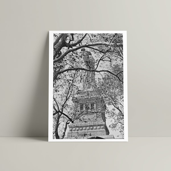 Instant Digital Download Photo Print of Liberty through the trees NYC BW 35mm, , (Standard Size 4x6'' and A6)