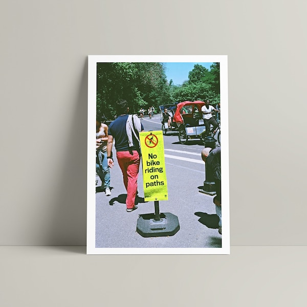 Instant Digital Download Photo Print of 'No Bike Riding on Path' Central Park shot in Colour on 35mm (Standard Size 4x6'' and A6)