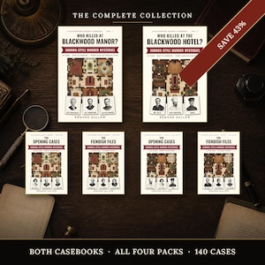 Murder Mystery Logic Puzzle Bundle: 140 Printable Cases, 2 Full Casebooks + 4 Case Packs, Sudoku Style Detective Game, Instant Download PDF