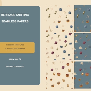 Knitting Seamless Digital Paper, 12 Heritage Yarn and Workbasket Patterns