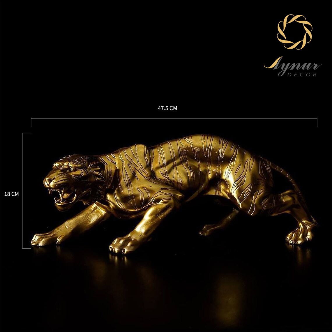 Gold Tiger Figurine Large Tiger Statue Big Cat Sculpture Etsy
