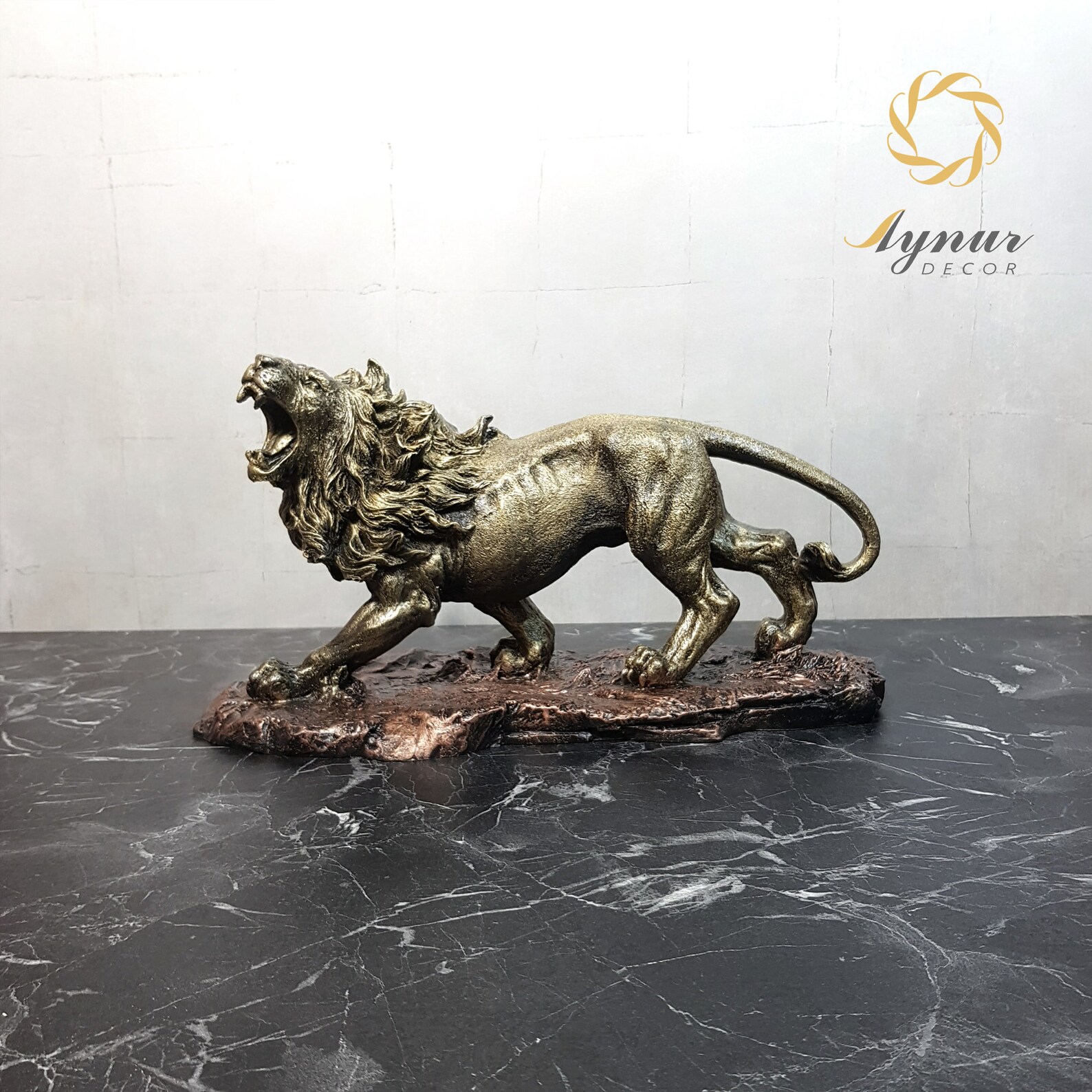 Lion Roaring Sculpture Large Golden Lion Figurine Large Etsy