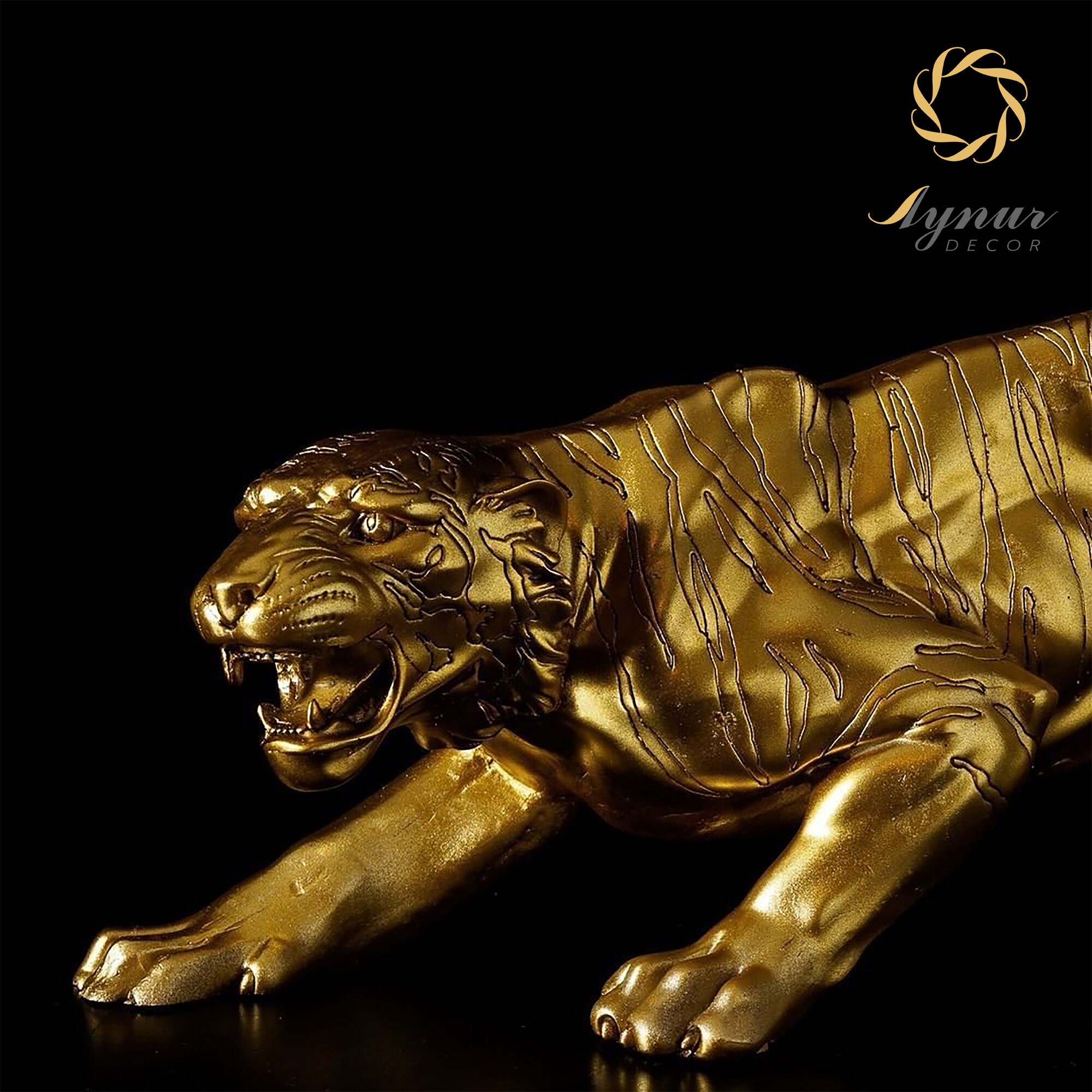 Gold Tiger Figurine Large Tiger Statue Big Cat Sculpture Etsy
