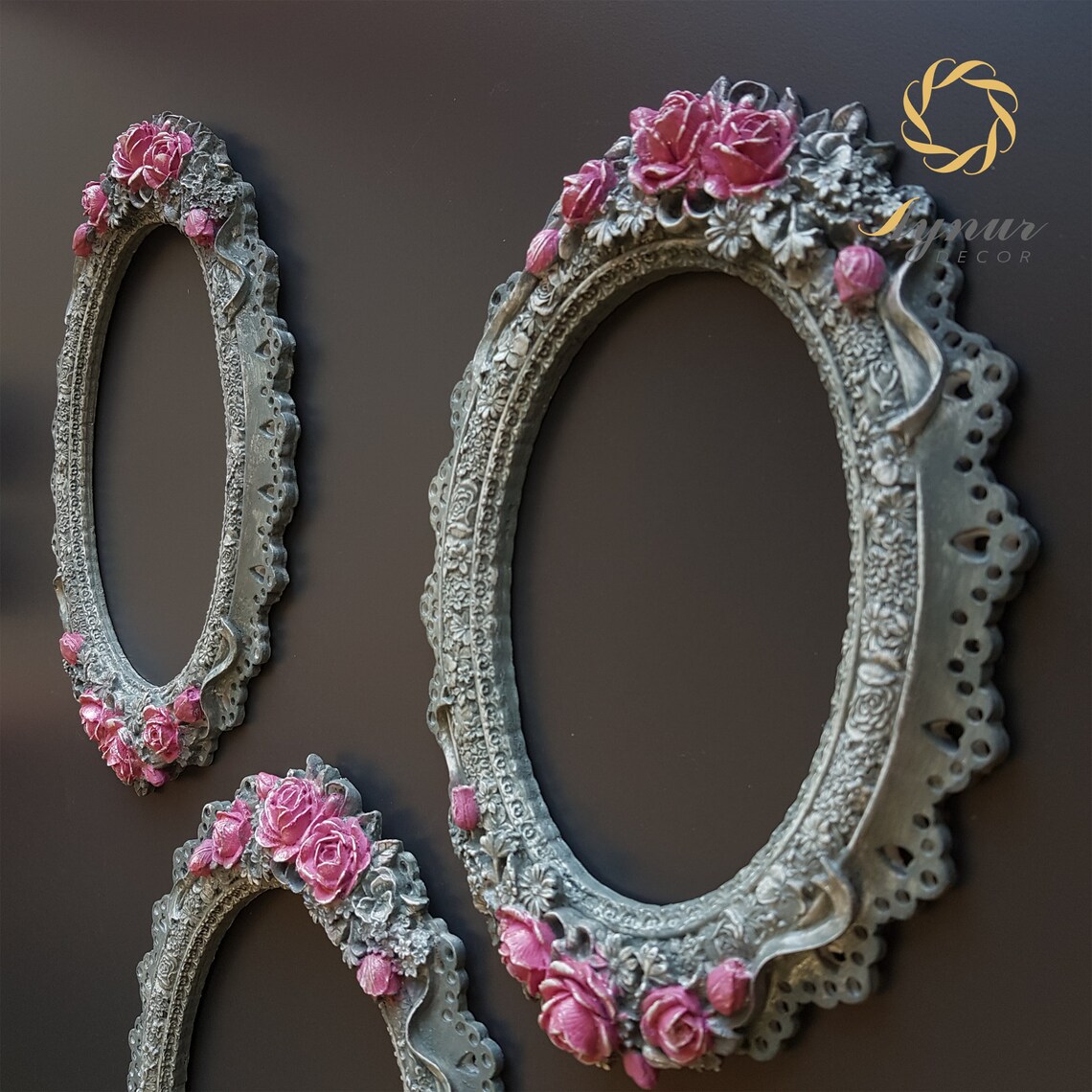 Dekorative graue und rosa Bilderrahmen geschnitzt 3 Stück | Etsy