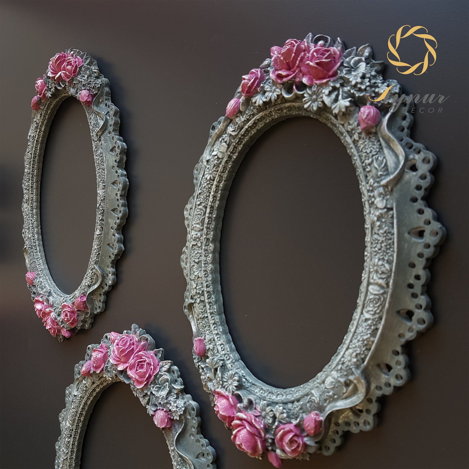 Dekorative graue und rosa Bilderrahmen geschnitzt 3 Stück | Etsy