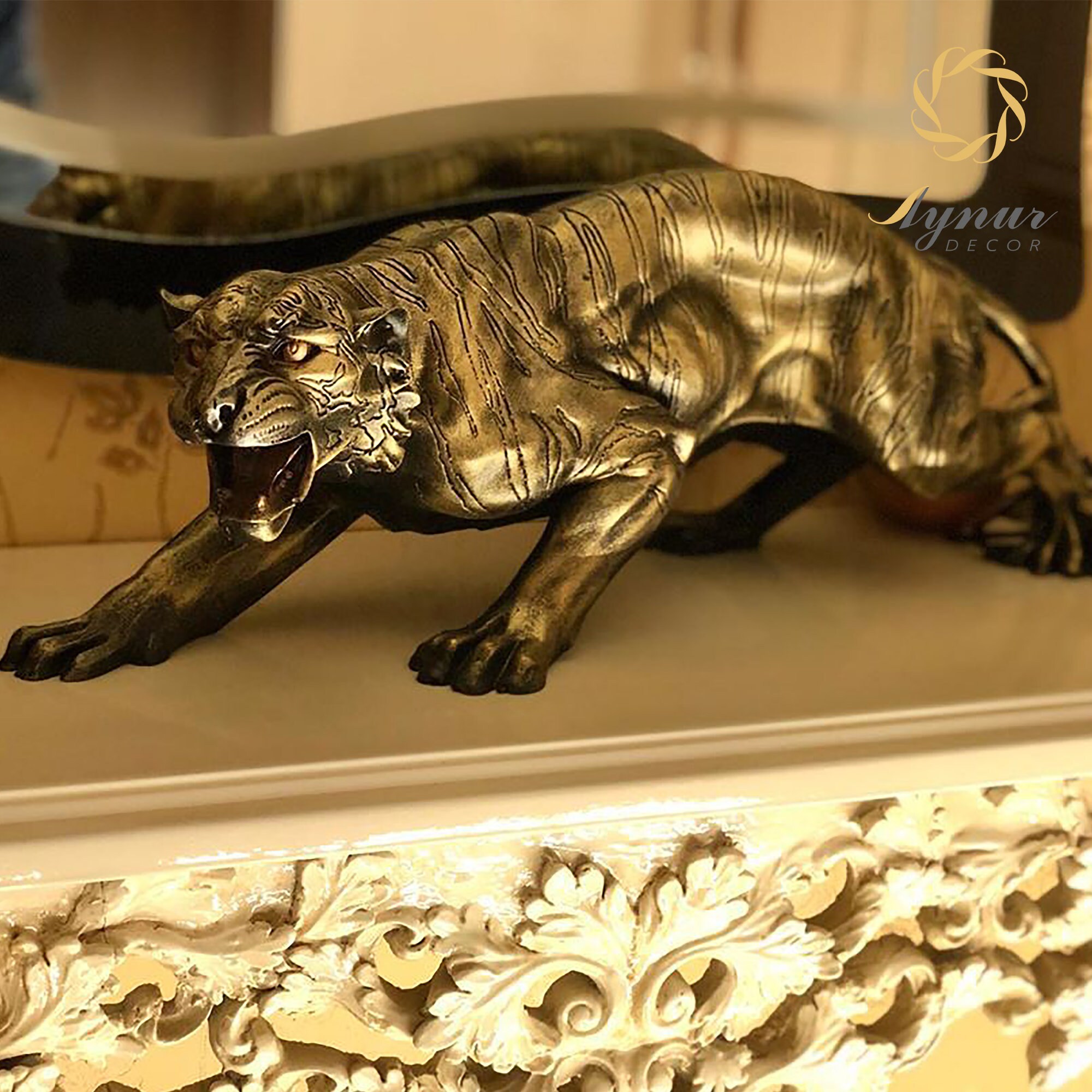 Gold Tiger Figurine Large Tiger Statue Big Cat Sculpture Etsy