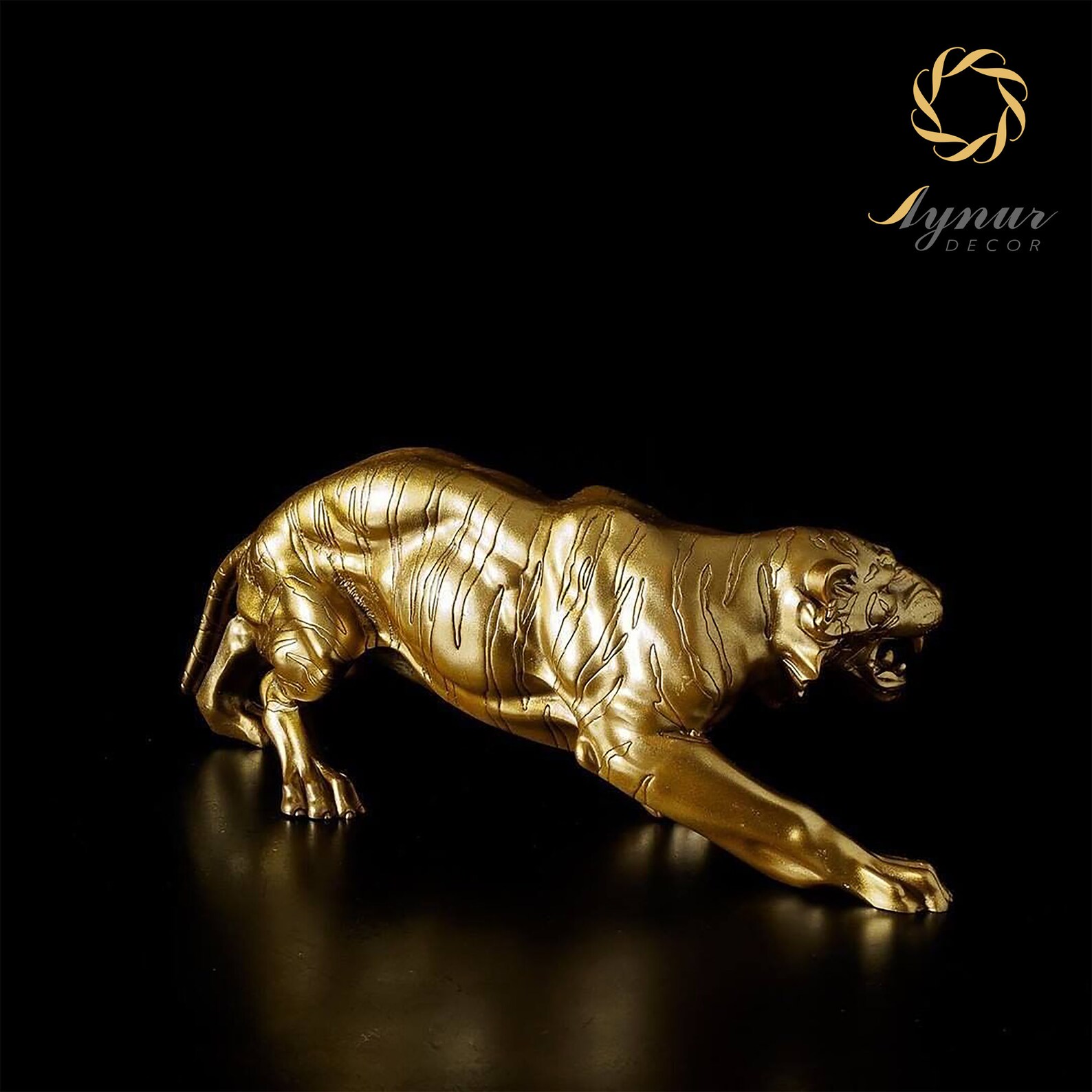 Gold Tiger Figurine Large Tiger Statue Big Cat Sculpture Etsy