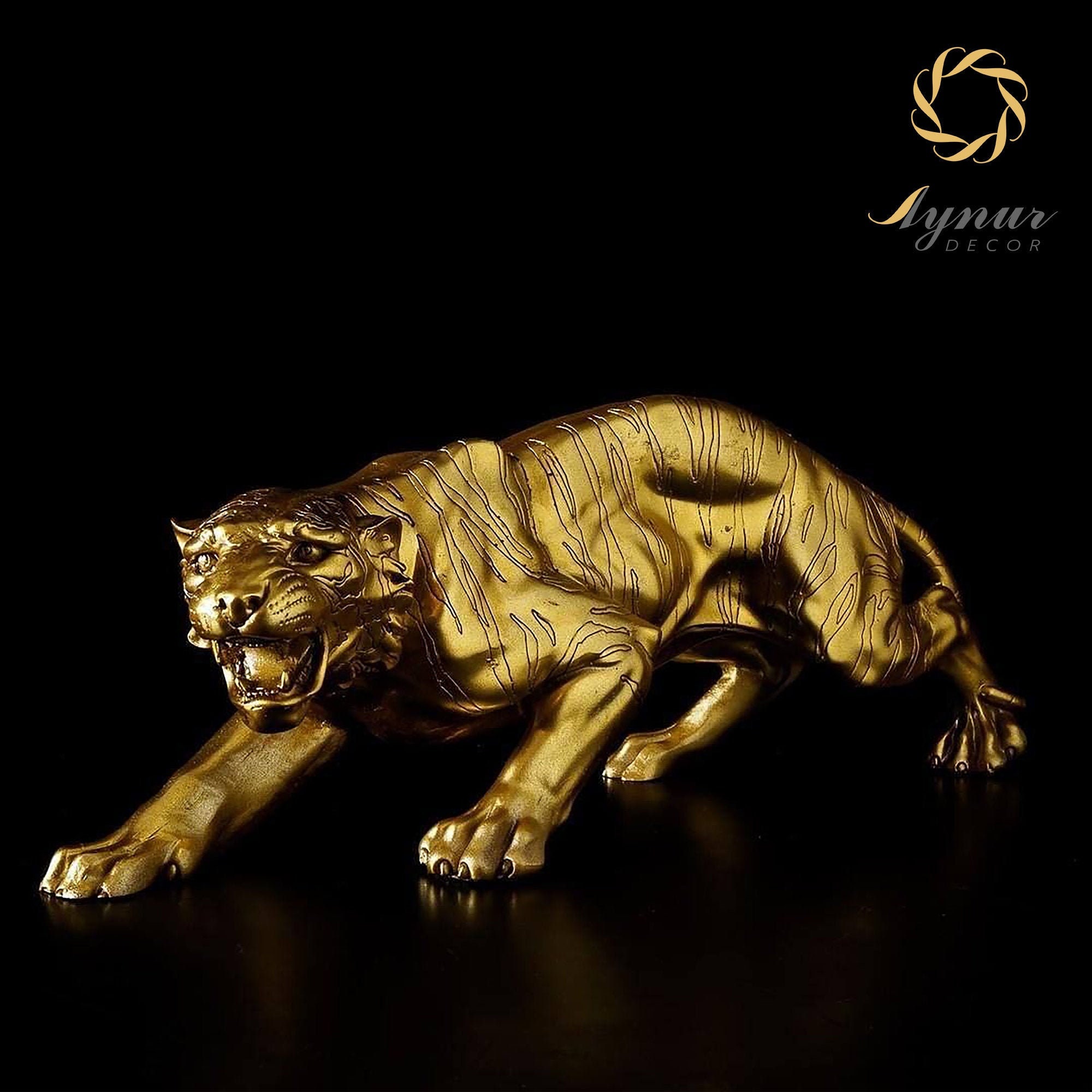 Gold Tiger Figurine Large Tiger Statue Big Cat Sculpture Etsy