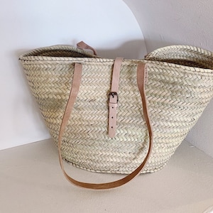 FRANCE MARKET BASKET, straw basket bag, france basket, market basket, Straw Basket, straw market bag with short Leather Handles