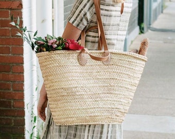 Mayshe Straw Beach Tote Bag with Pom Poms Handmade Market Basket Summer Bag Leather Strip Handles Mayshe Straw Beach Tote Bag with Pom Poms Handmade Market Basket Summer Bag Leather Strip Handles