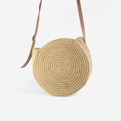 Round Raffia Bag With Leather Handles - Etsy
