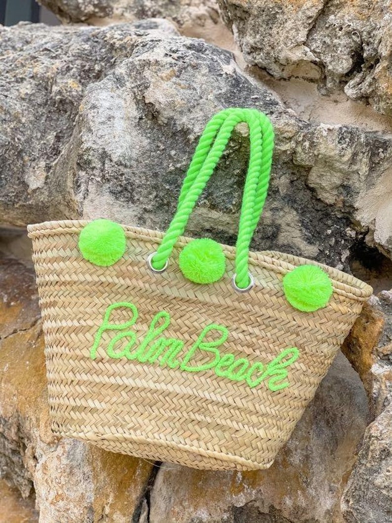 Personalized Beach Bag Pom Pom Beach Basket Customized Straw Bag