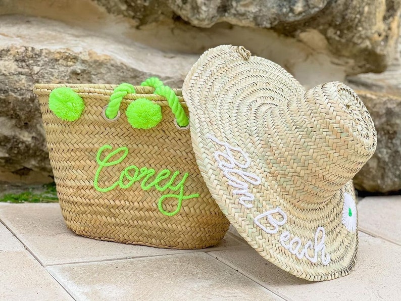 Personalized Beach Bag Pom Pom Beach Basket Customized Straw Bag
