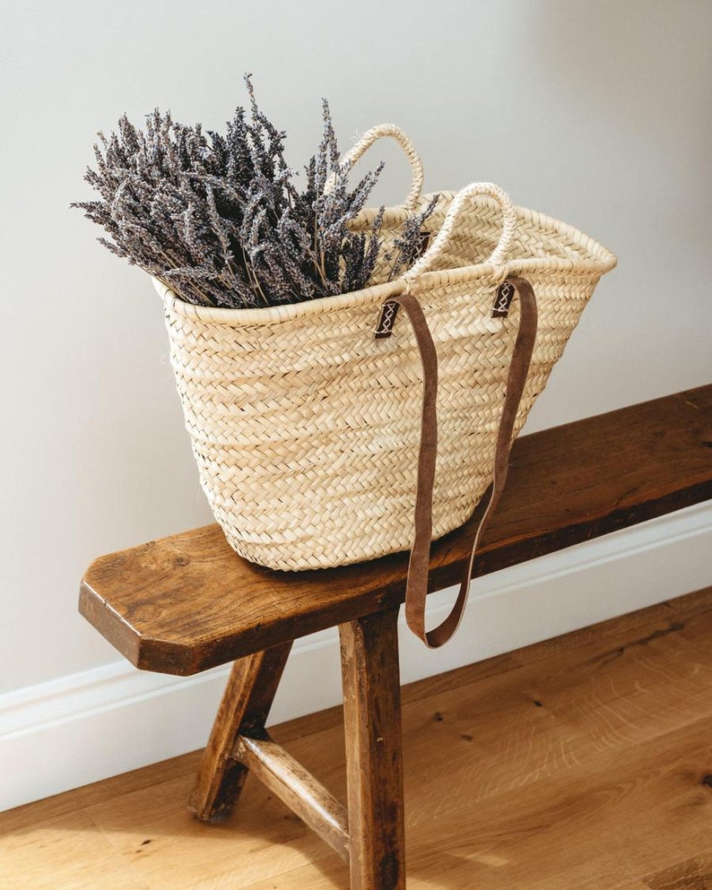 Straw Bag With Long Leather Handles Shopping Basket French - Etsy