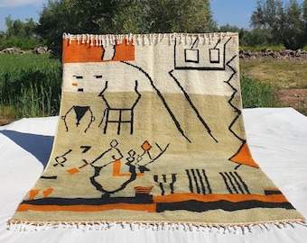 Green Boujaad Moroccan Rug 7x10 | Authentic Berber Handmade Living room Carpet | 10x7'44 Ft | 305x227 cm