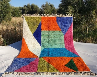 Moroccan Rug 7x10 Beni Ourain Colorful Ultra Soft | Handmade Berber Wool Carpet | 7'38x10'43 Ft | 225x318 cm