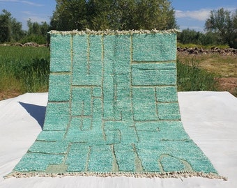 Green Moroccan Rug 6x9 | Moroccan Carpet Beni Ourain Ultra Soft | 9'55x6'79 Ft | 291x207 cm