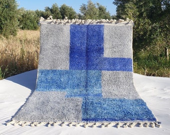 Beni Ourain 6x9 Blue Moroccan Rug Ultra Soft | Handmade Berber Wool Carpet | 6'70x9'64 Ft | 204x294 cm