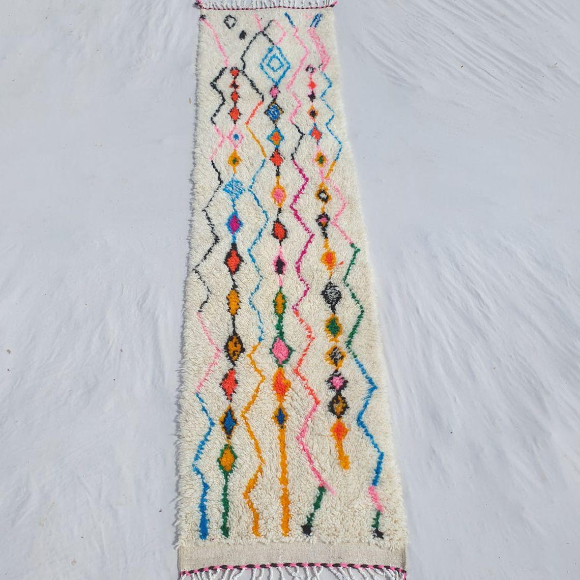 Colorful Zigzag Runner Rug Azilal White Multicolored 2x10 Ft Moroccan Handwoven Vibrant Boho Wool Hallway Entryway Decor - READY TO SHIP image 4