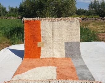 Hanily | Moroccan Beni rug 6x9 Ultra Soft | White Orange Blue Peach Beni Ouarain | 9'38x6'80 Ft | 286x207 cm