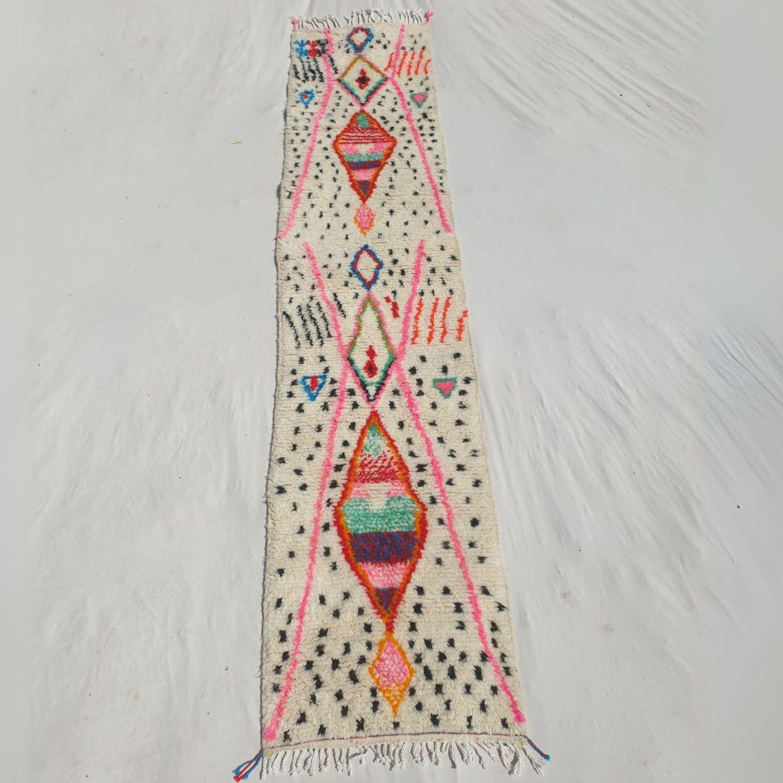 Vibrant Runner Rug Azilal Colorful 2x10 Ft Moroccan Handwoven Pink Orange Blue Green Boho Wool Hallway Entryway Decor - READY TO SHIP image 4