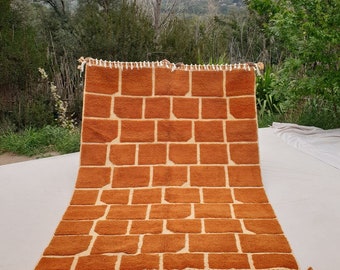 Yajri | Beni Ourain 7x9 Checkered Moroccan Rug Rust Color Ultra Soft | Handmade Berber Wool Carpet | 7x9'77 Ft | 213x298 cm