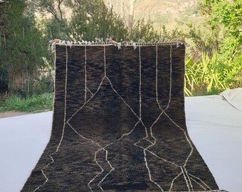 Takya | Brown Black Moroccan Rug 6x9 Authentic Beni Ourain | Handmade Berber Wool Carpet | 6'66x9'84 Ft | 203x300 cm