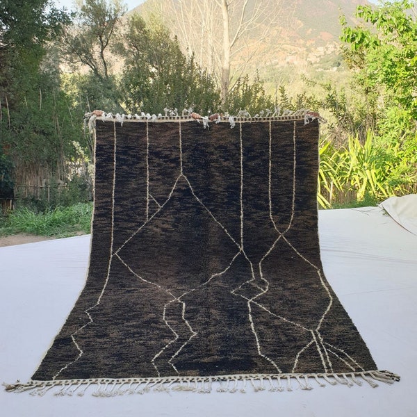 Takya | Brown Black Moroccan Rug 6x9 Authentic Beni Ourain | Handmade Berber Wool Carpet | 6'66x9'84 Ft | 203x300 cm