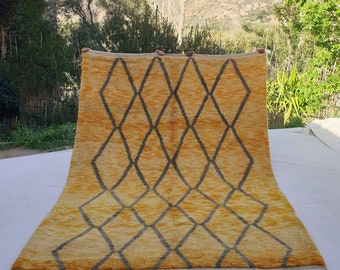Gawya | Yellow Moroccan Rug 7x9 Authentic Beni Ourain | Handmade Berber Wool Carpet | 7'22x9'84 Ft | 220x300 cm