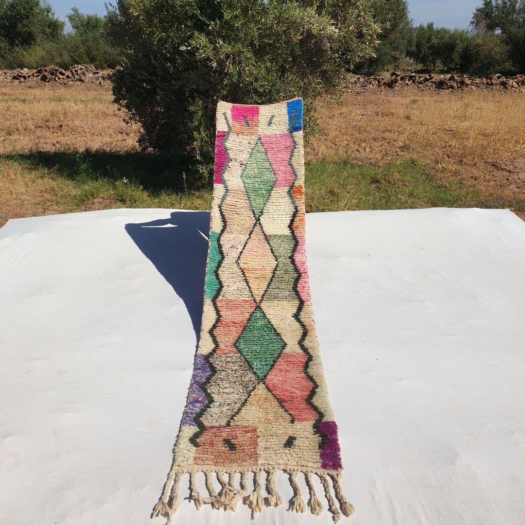 Moroccan Hallway Runner Berber Boujad | 2'20x9'32 ft | 67x284 cm