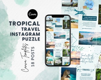 Travel Instagram Puzzle Template|Canva Instagram Puzzle Template|Travel Template|Canva Templates|Instagram 18 Posts|Canva Instagram Posts