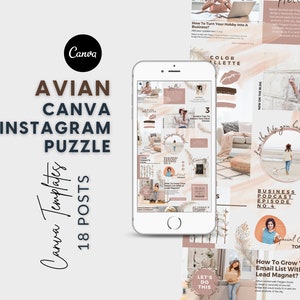 Feminine Instagram Puzzle|Avian Instagram Puzzle Template|Canva Template|Canva Puzzle Template|Instagram 18 Posts|Canva Instagram Posts