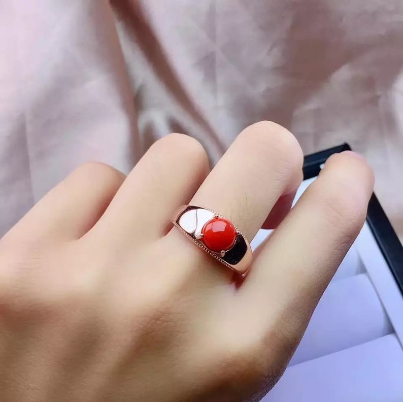 FINE 925 sterling silver Natural red coral rings Jewelry women trendy open party plant gift 6*6