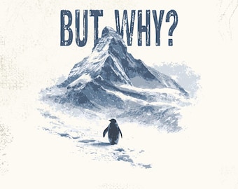 Vintage nihilistische pinguïn png-ontwerp: But Why Meme Retro Snow Art T-shirt (digitale download)