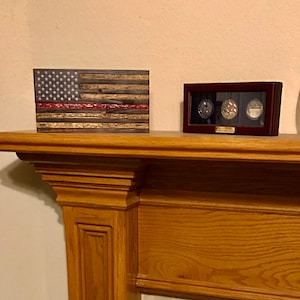 Thin Red line American Flag, Firefighter Decor, Rustic Handmade Flag, Small Wall Flag, Shelf Decor, First Responder