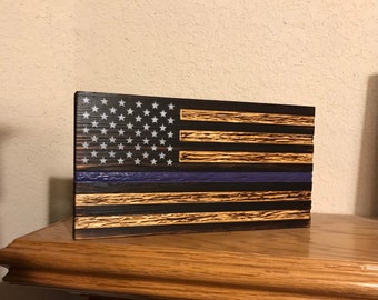 Two Tone Rustic Woodburnt Half American Flag Half Thin Blue Line Two Tone Rustic Woodburnt Half American Flag Half Thin Blue Line