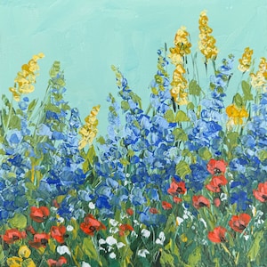 Flowers Original Acrylic Painting Mini Small Art Impressionist Style Impasto Palette Knife Art 8x8 inch