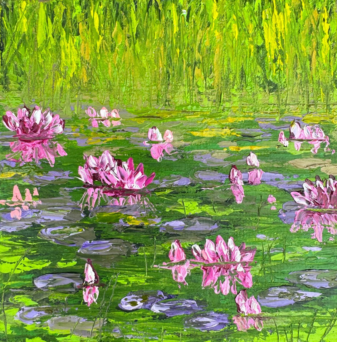 An Original Oil Painting of Water Lilies on Canvas Panel Board Using ...