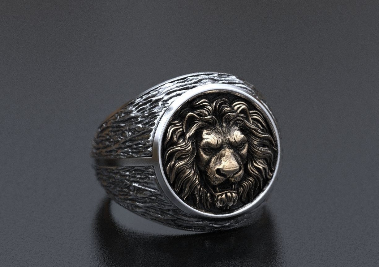 Stylish Male Ring With a Lion 925 Sterling Silver Lion Head Etsy UK