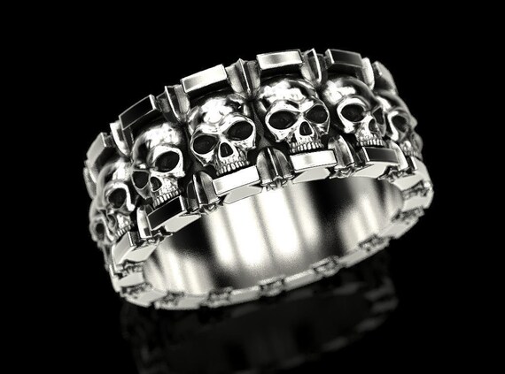 Heavy Atique Rose and Skull Mens Engagement Ring Oxidized 925 Sterling Silver Heavy Atique Rose and Skull Mens Engagement Ring Oxidized 925 Sterling Silver