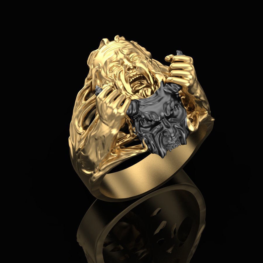 кольцо маска они. кольцо джейсон bvrt018. перстень маска. театральные перстни. перстень джокер.