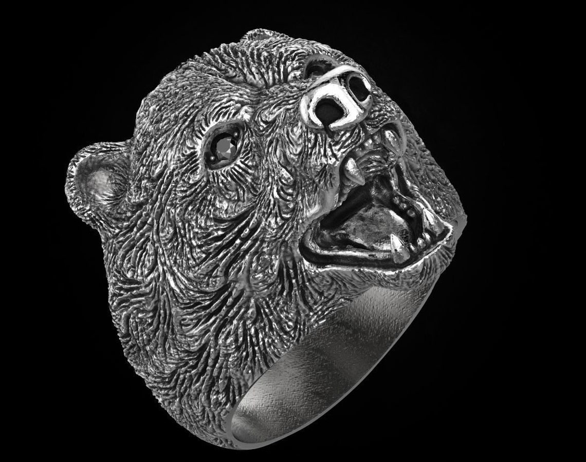 14k yellow & white gold over bear ring Bear Men Ring Etsy