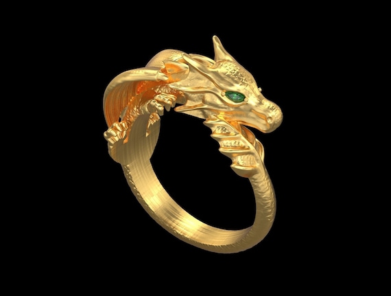 14k Yellow Gold Over Dragon Ring Animal Boho Ring Jewelry Unisex