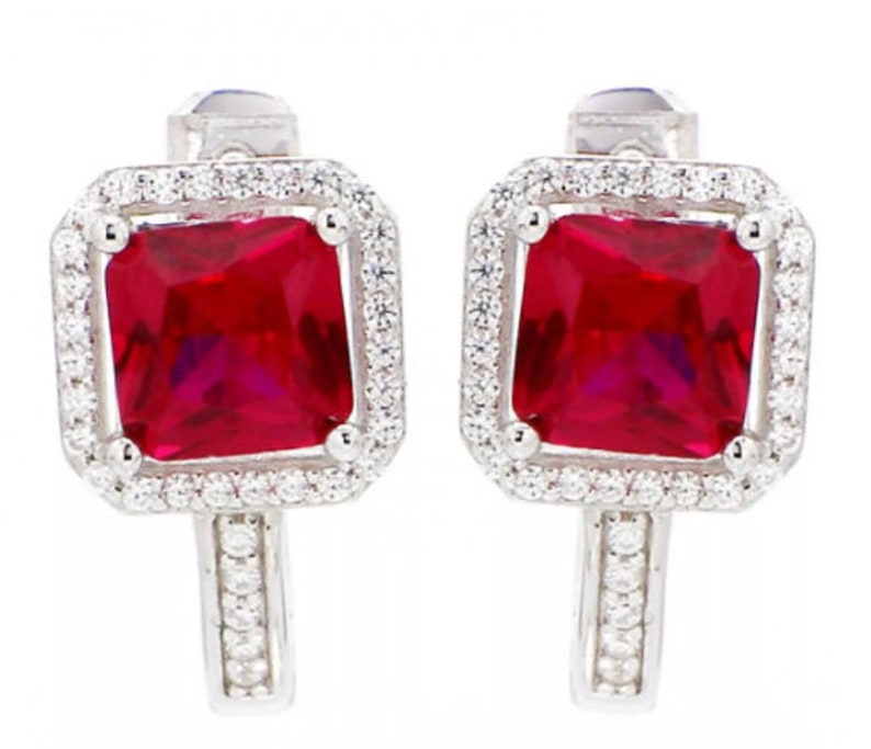 2.20ct emerald cut ruby earrings Premium Quality Simulated | Etsy