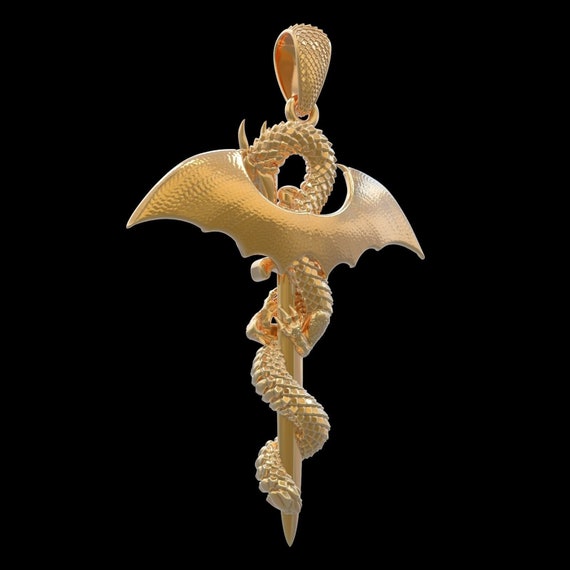 14K Gold 3-D Mythical Winged Dragon Charm