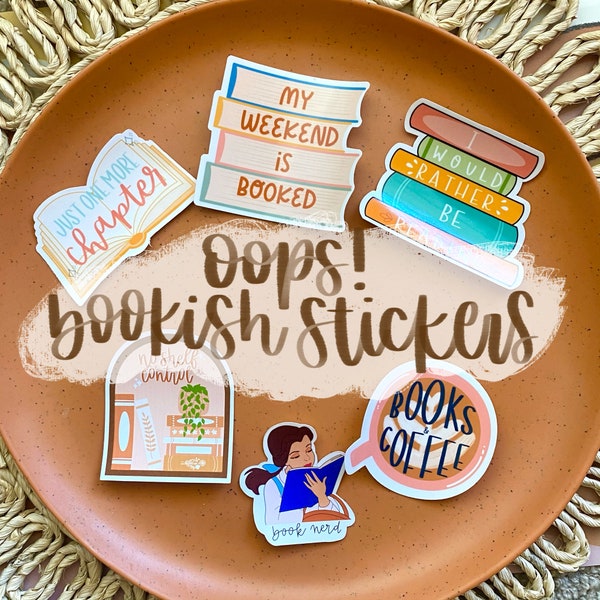 Bookish Sticker Oops! Grab Bag - Discounted, Mistakes, Reader Gift, Laptop Decal, Water Bottle Sticker, Aesthetic, One More Chapter, Coffee