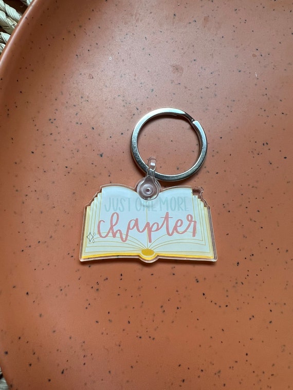 CarleyDesignsCo Just One More Chapter Keychain - Aesthetic, Car Keys, Gift Idea, Bookish Present, Reader, Book Stack